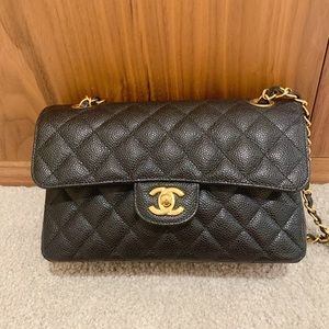 Chanel black caviar medium double flap bag
